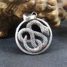 Solid 925 Sterling Silver Coiled Snake Pendant - Unisex Reptile Jewelry Amulet