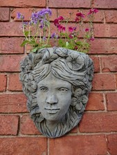 STONE GARDEN LARGE LADY FACE WALL PLANTER / TROUGH / POCKET ORNAMENT
