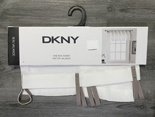 DKNY City Breeze White With Faux Leather Tabs Valance  50  x 18  Window Curtain