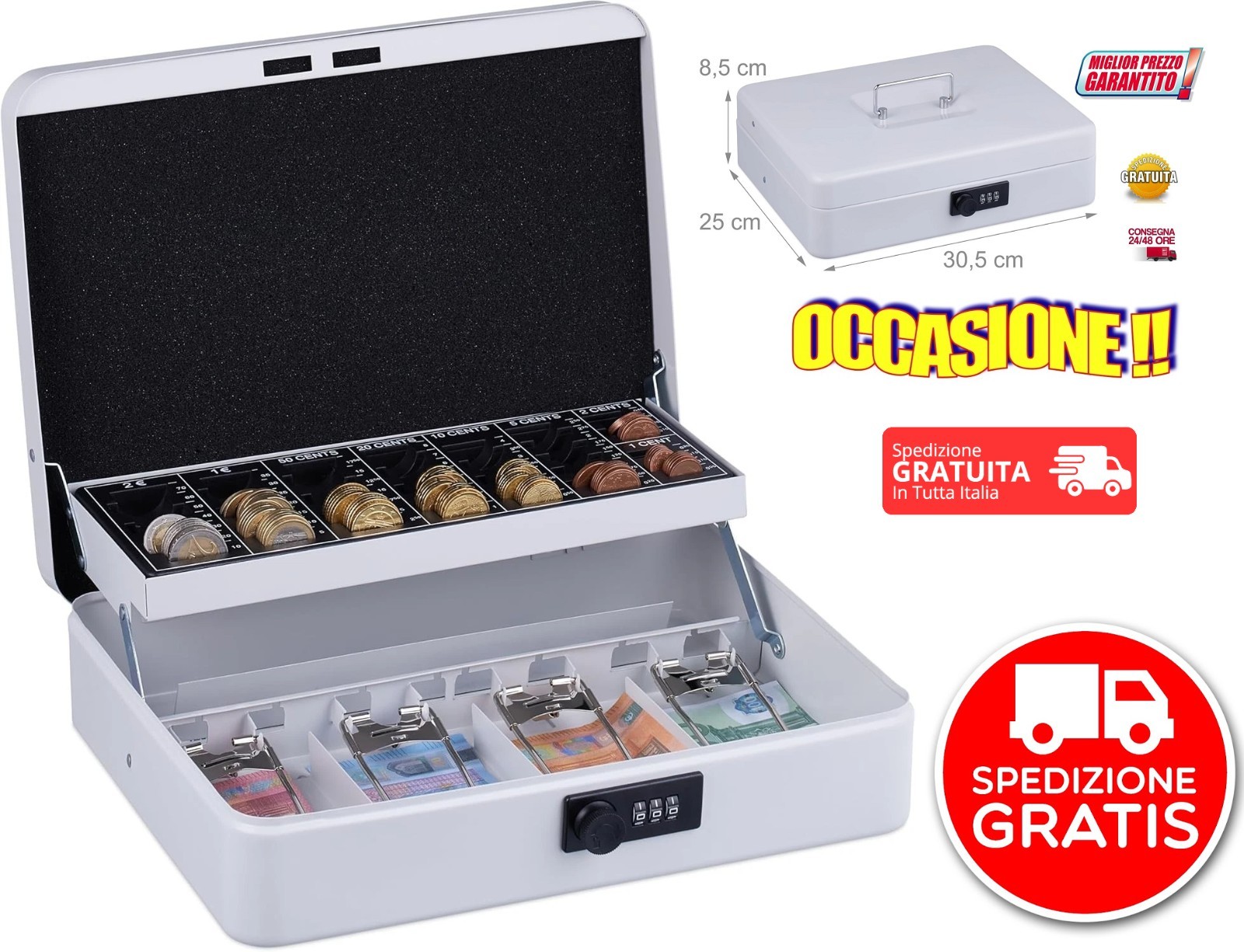 Cassetta Porta Soldi Familiare - Combinazione a 3 Cifre e Monete