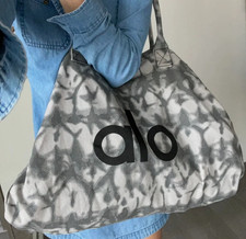 Alo Yoga Gray Tie Dye Canvas Tote Bag Large Cotton Travel Gym Daily Carry On NWT