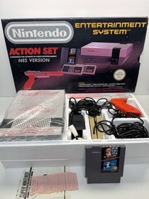 Nintendo NES Action Set Console Tested Working 2 controllers 1 gun