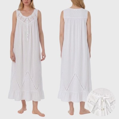 NWT Eileen West 100% Cotton Lawn Ballet Nightgown Sleeveless Regular, White