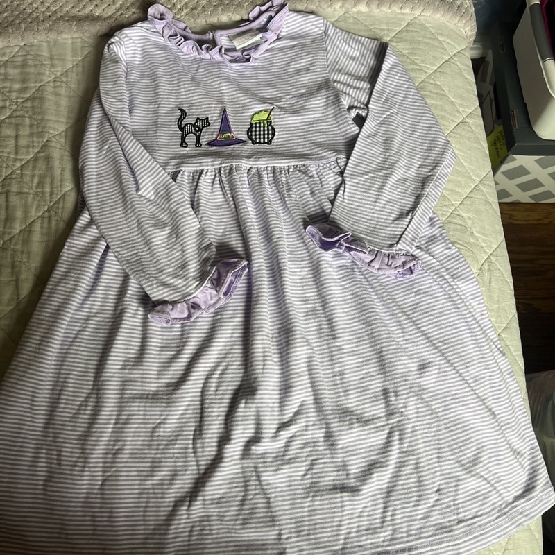 Stitchy Fish Girls Striped Lavender Ruffle Collar Dress Size 8 Cotton Blend