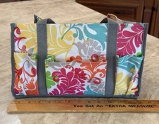 31 Thirty One Small Organizing Utility Tote Island Damask 13" X  8" X 6.5" EUC