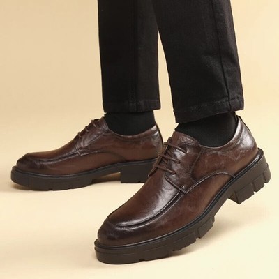 Men Dress Elevator Shoes Platform Casual Business Leather Heightening Shoes