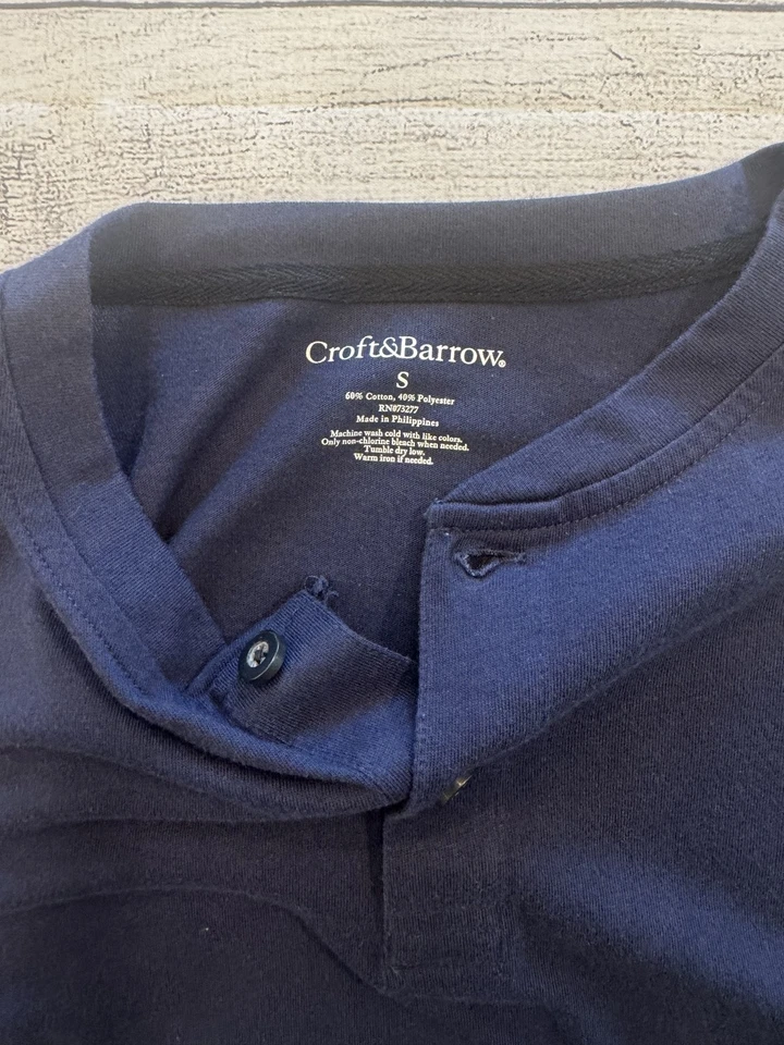 Croft & Barrow Shirt Mens Small Navy Blue Long Sleeve Henley Casual Pullover Top - Image 2 of 4