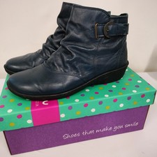 Moshulu Bourbon 2 Navy Blue Leather Ankle Boots UK 5 EU 38