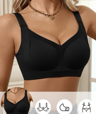 Damen BH Push-Up Schwarz bügellos nahtlos breit verstellbar Haken S m L XL XXL