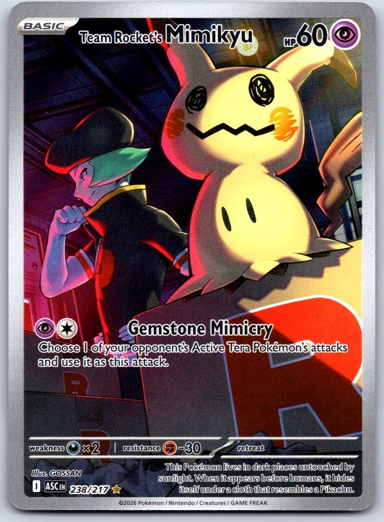 Team Rocket's Mimikyu Holo Illustration Rare ME: Ascended Heroes 238/217 NM