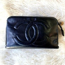 CHANEL Large Coco Mark Leather Multi-Pouch Black USED From Japan T0932