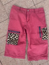 VTG Kik Girl Womens Pants Size 13 Red Ravewear 90s Y2K Baggy Cargo Capri Skate