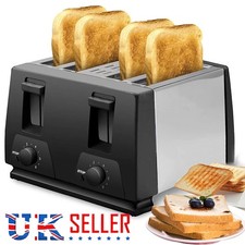 4 Slice Extra Wide Slot Variable Browning Defrost Reheat Kitchen Black Toaster