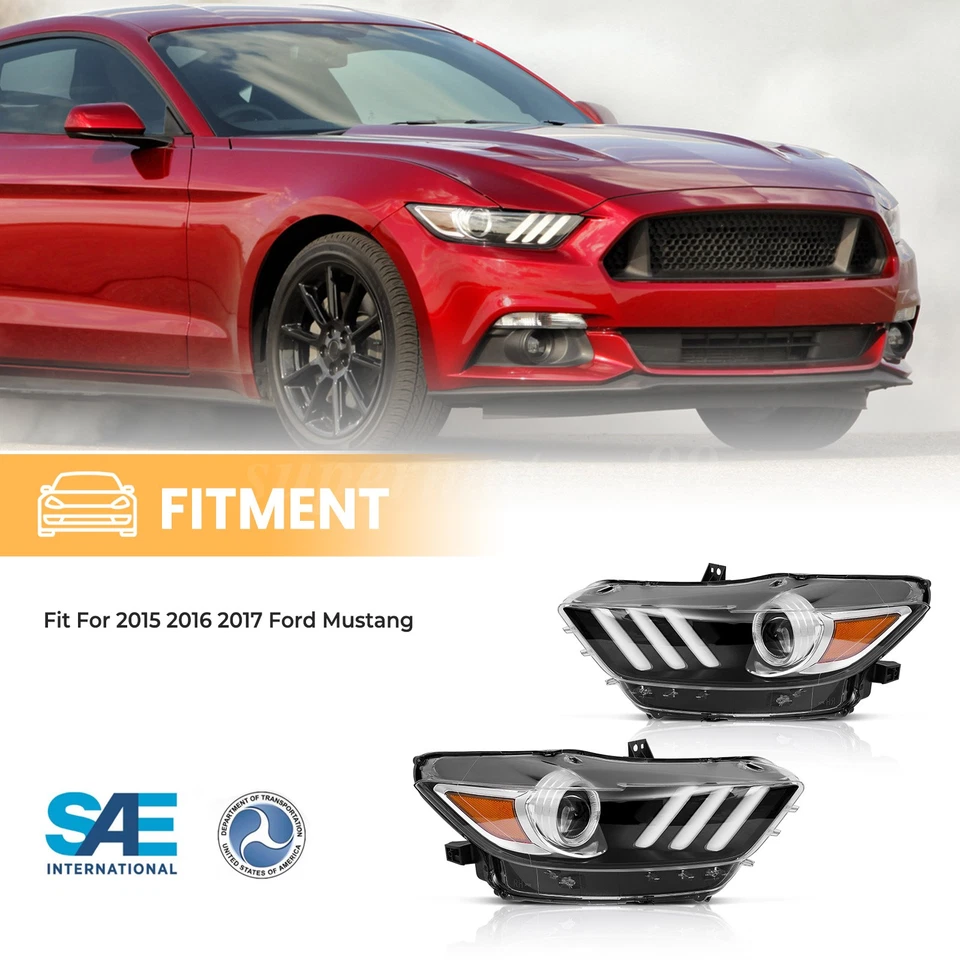 For 2015 2016 2017 Ford Mustang Headlights Assembly w/LED DRL HID Xenon Pair Foto 3 de 4
