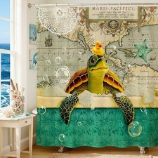Turtle Shower Curtain Coastal Shower Curtain for Bathroom 71x71inch Retro