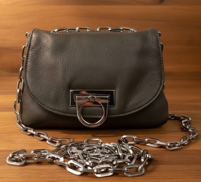 La Diva Dark Gray/Green Glove Leather Small Crossbody Shoulder Bag Purse