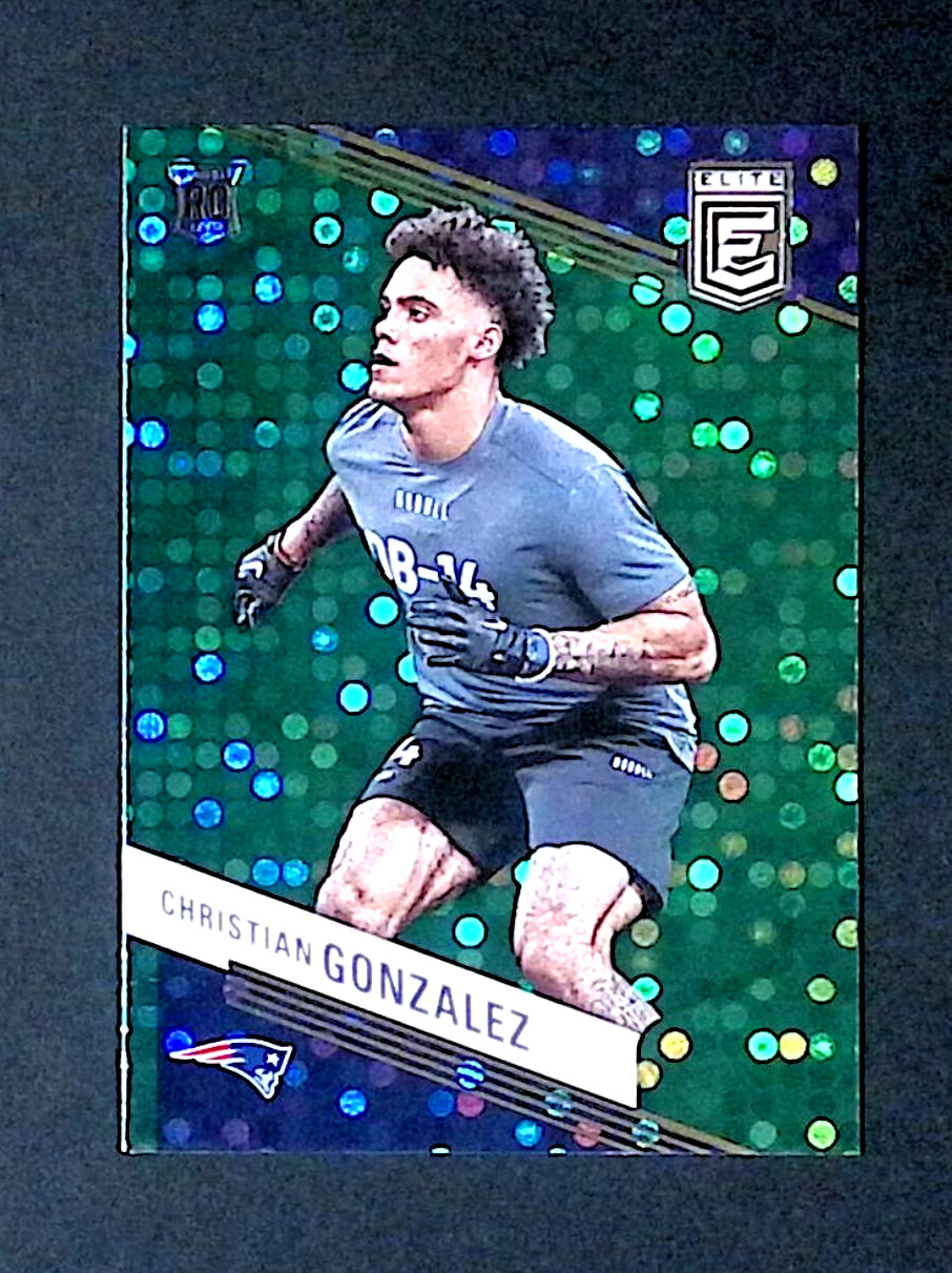 Christian Gonzalez RC 2023 Donruss Elite Green Disco Football Card #120 Patriots