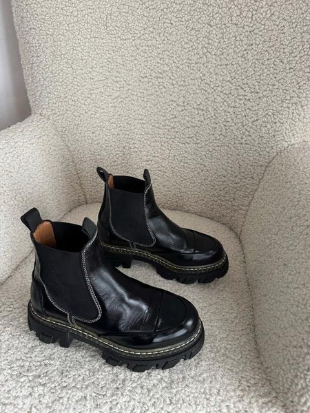 Women Ganni Boots Black Leather 37