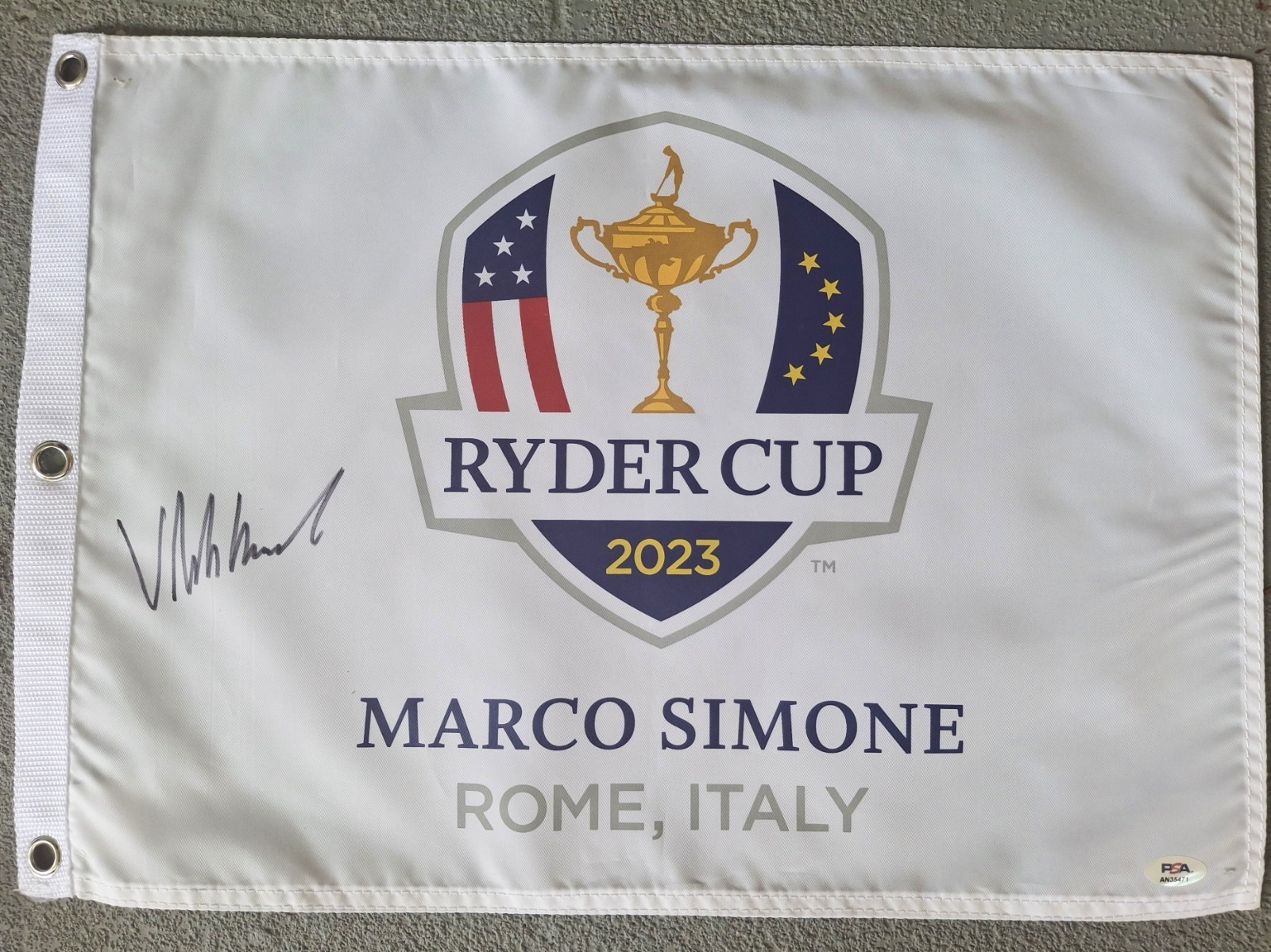 Viktor hovland Autographed Signed 2023 RYDER CUP FLAG - PSA - ROME 