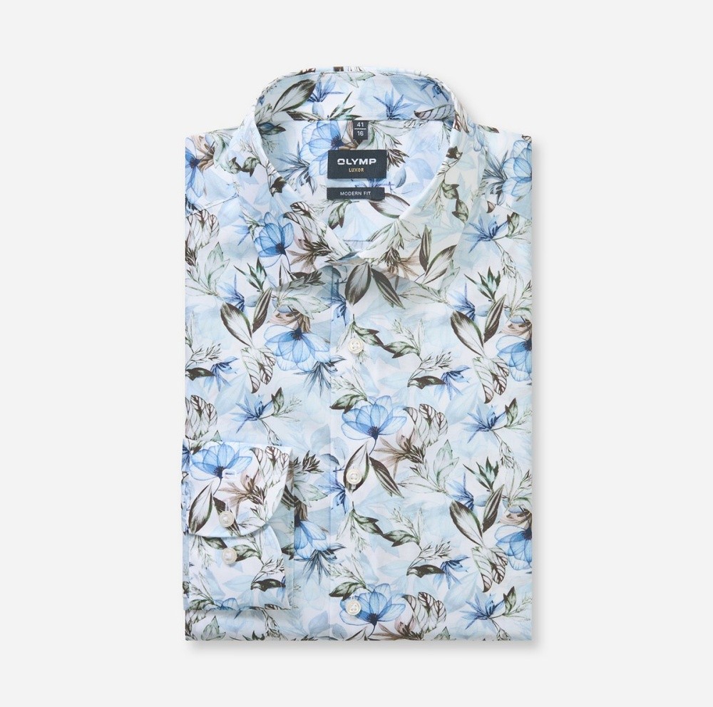 Olymp Luxor Modern Fit Men's Business Shirt Blue Floral 123414 11 Bleu