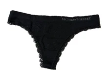 Victoria's Secret Black Thong Panties w/Lace Trim Size S/P