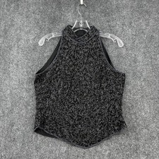 VINTAGE Papell Boutique Evening Silk Black Blue Sequin Sleeveless Top Women  s M