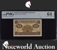 Indonesia Republik Indonesia 25 Sen 1947 P 32 UNC PMG 64