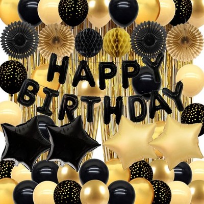 Black and Gold Party Birthday Decorations Men Black Happy Birthday Banner Bla...