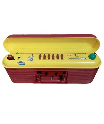 Vintage 80s Sharp QTV40 Boombox Stereo Radio Cassette Recorder Red Yellow WORKS!