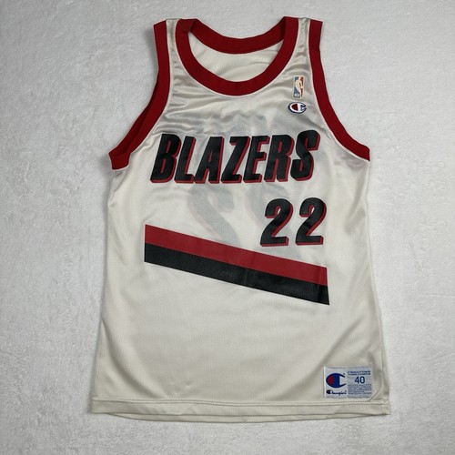 Champion Clyde Drexler Trikot Portland Trail Blazers Herren 40 weiß Vintage 90s