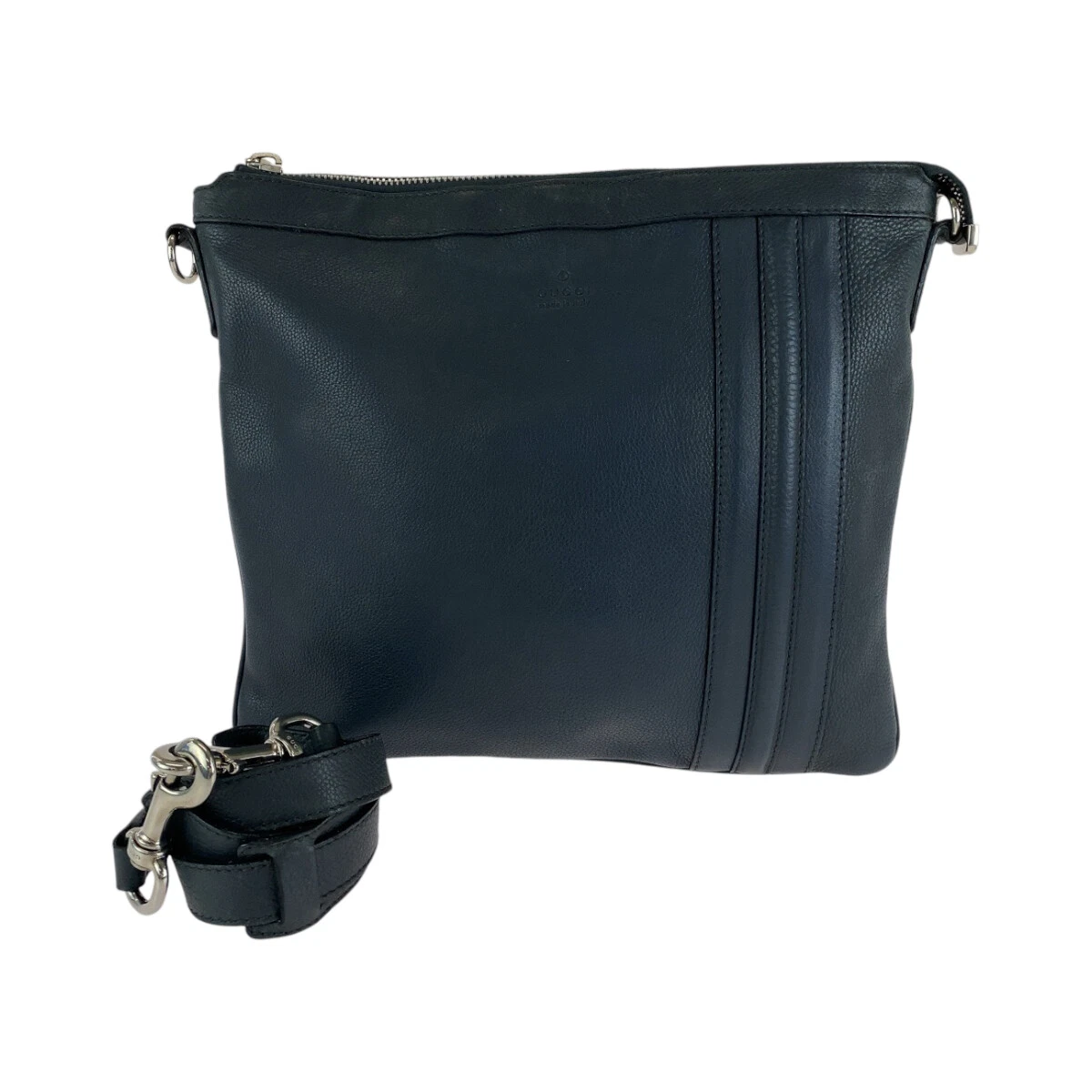 GUCCI 233329 Sac à Bandoulière Pochette Gris Foncé ArgentCuir Matériel GG