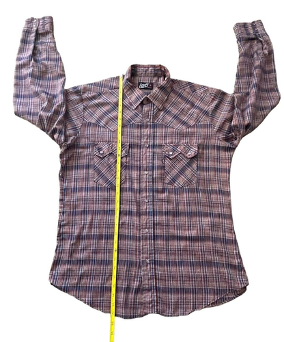 Levi's Shirt Mens XL Tapered Western Pearl Snap Red Blue Plaid Metallic 80's Vtg - Picture 15 of 19