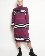 Moda Italy Stripy Roll Neck  Knit Jumper Dress New Liquorice Acrylic One Size