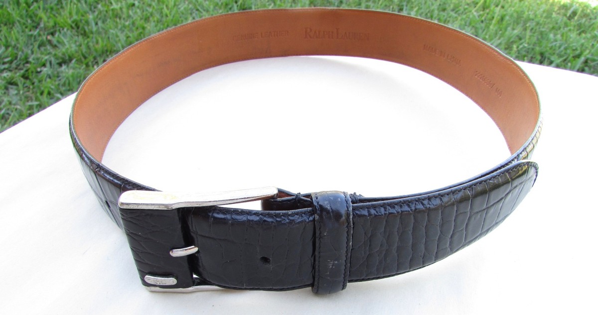 Ralph Lauren Black Croc Embossed Genuine Leather Belt Vintage Lauren Ralph Lauren Wide Black Croc-embossed Italian  main image 3
