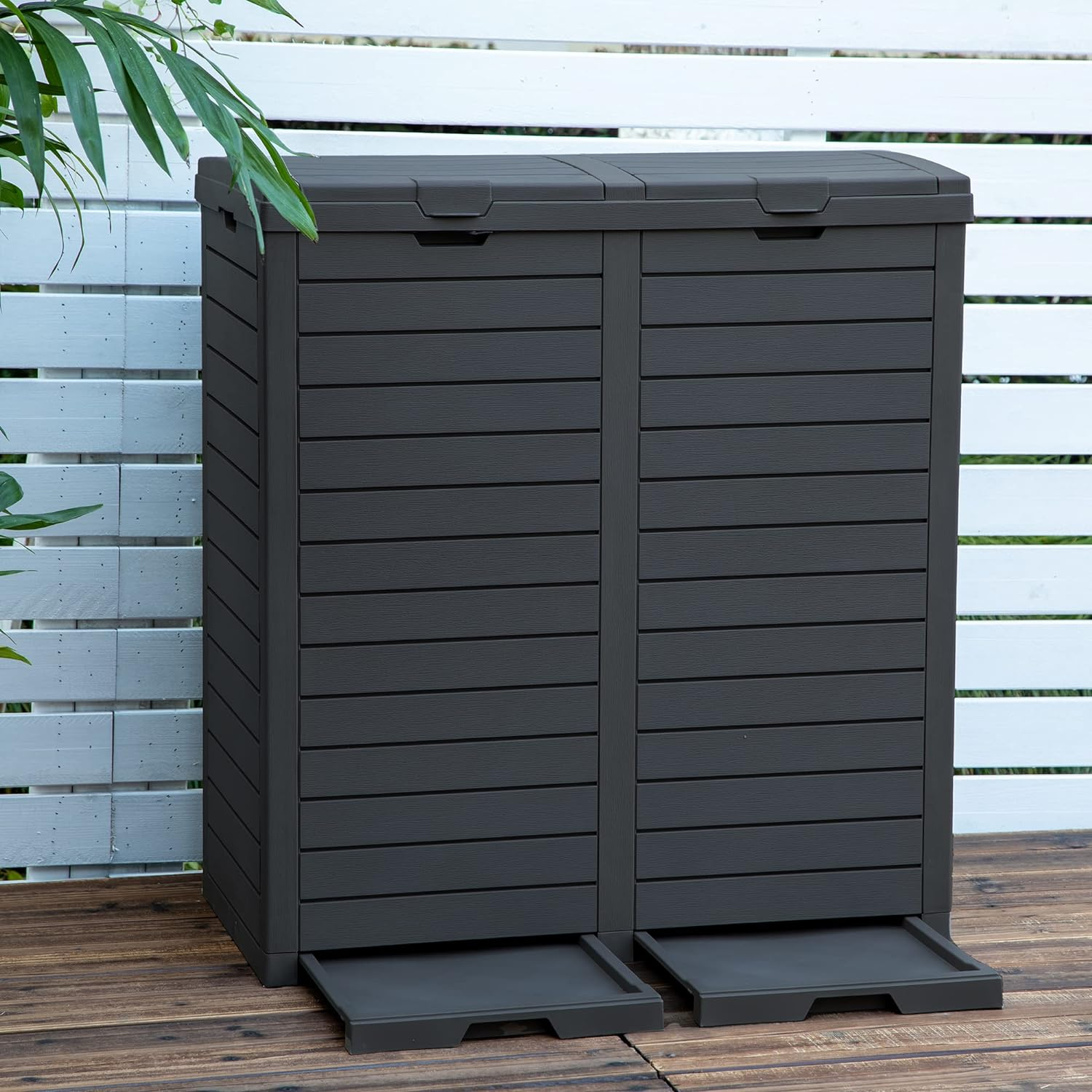 Outdoor Large Resin Trash Can, 62 Gallon Classified Hideaway Garbage Bins with D