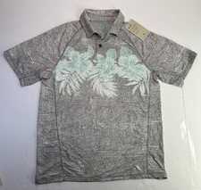 Tommy Bahama Polo Shirt Floral Mens Medium Gray Beach Golf Wear New