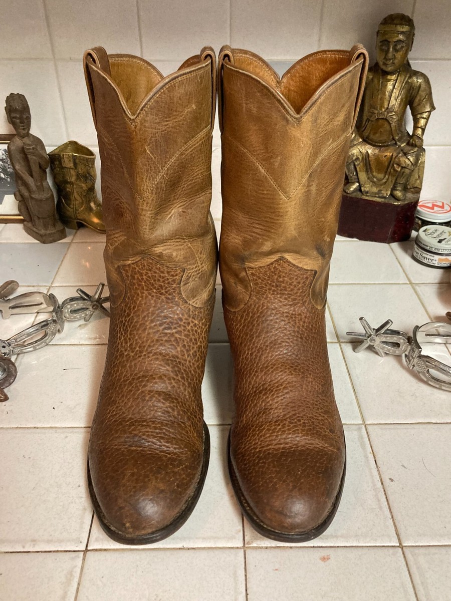 Justin Size D Roper Cowboy Boot with Brown Cognac Bull Hide