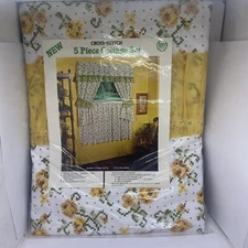 Maytex Cross Stitch Print 5 Piece Cottage Set Window Curtain Vintage New