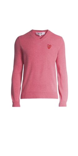 COMME DES GARCONS PLAY PINK Wool Double Heart Sweater Size L $395 PRE-OWNED - Afbeelding 1 van 13