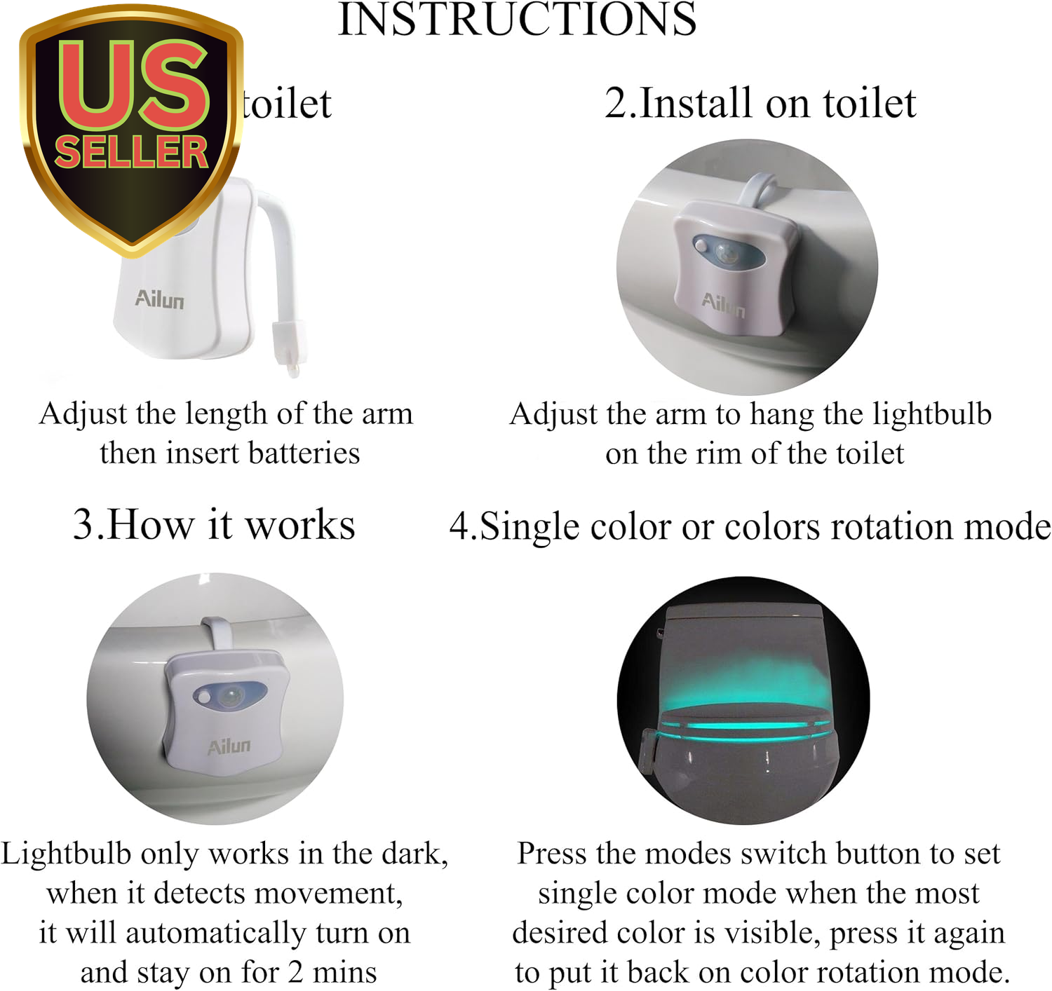 Toilet Night Light Motion Activated LED Light 16 Colors Changing Toilet Bowl ...