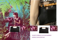 Picture-perfect Real Pebbled Leather Bamboo Handle Shldr Bag Purse Brand New