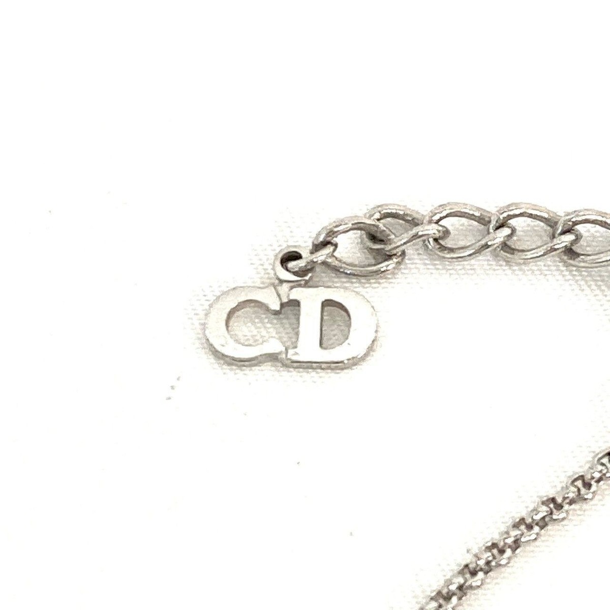 Christian Dior Dice CD Stone Silver Necklace Used Japan