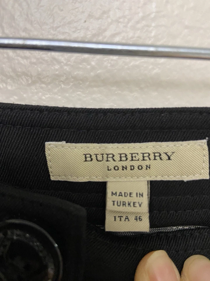 Pantalón Burberry London para mujer negro pierna recta algodón ribete Novacheck talla 12 Foto 3 de 4