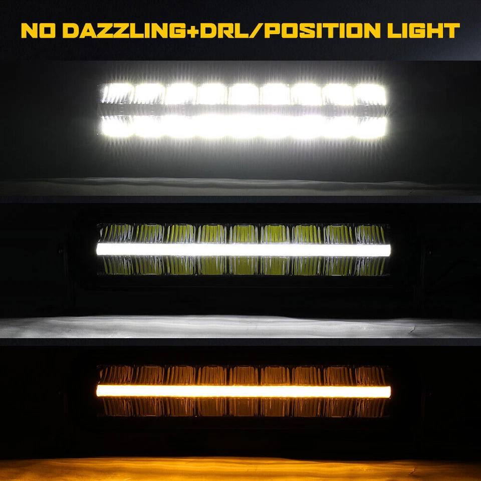 12 22 32 42 52inch Amber/White DRL LED Light Bar Combo Offroad Driving Truck SUV - Image 2 of 4