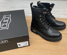 Stivali Cult Nuovi Nero Slash Croco UK 6/39 Parte Piatta Pelle 