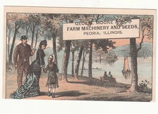 George M Moore & Co Farm Machinery & Seeds Peoria IL Park Lake Vict Card c1880s