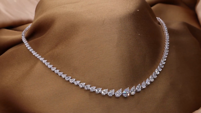 7.13 Ct Lab Grown CVD Diamond Tennis Necklace for Women 18k White