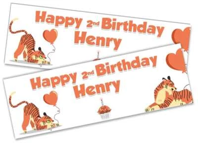 DAILYGIFTS x2 Personalised Birthday Banner Tiger Design Kids Party Decoration 583