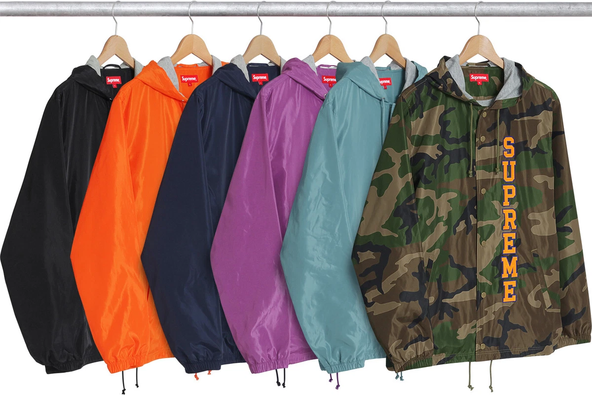 Supreme Vertical Logo Hooded Coaches Jacket Navy Medium S/S 17