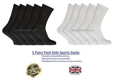 10 x Paar Kinder Jungen Mädchen Unisex Sport schwarz weiß Socken Trainer PE Aktivität